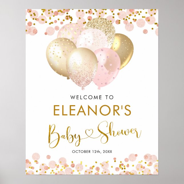 Affiche de bienvenue de Baby shower de balloon ros (Devant)