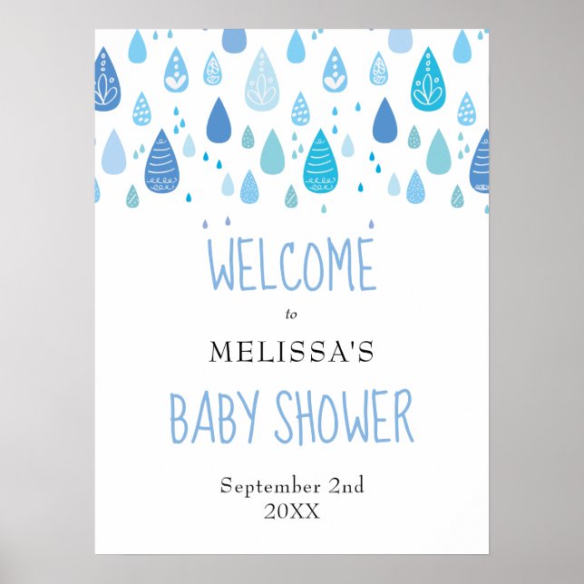 Affiche de bienvenue de Baby shower de Bleu Ciel (Devant)