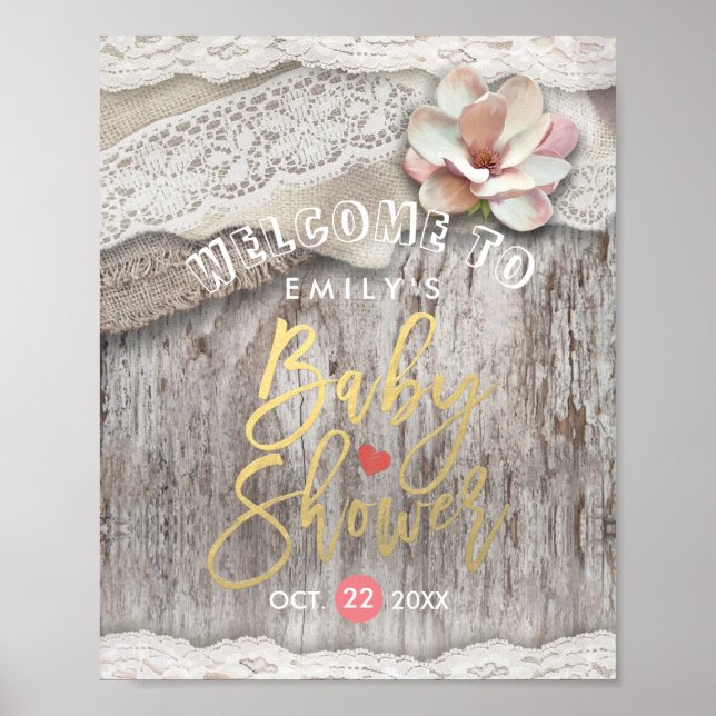 Affiche de bienvenue de Baby shower de dentelle en (Devant)