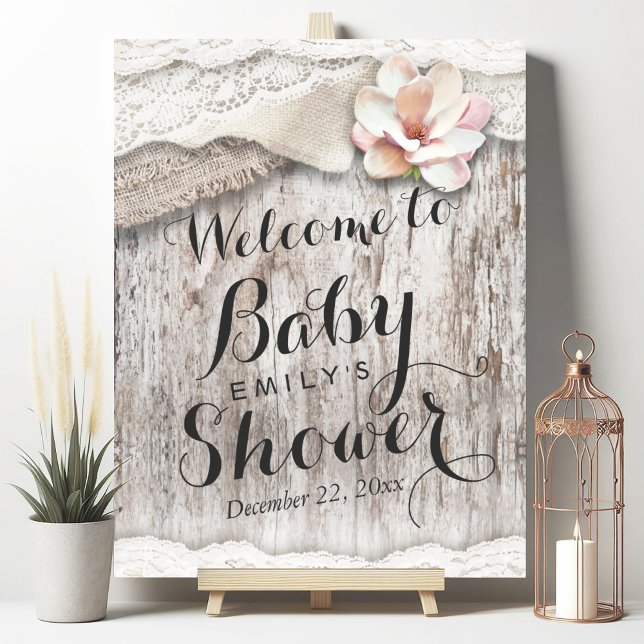Affiche de bienvenue de Baby shower de dentelle en (Créateur téléchargé)