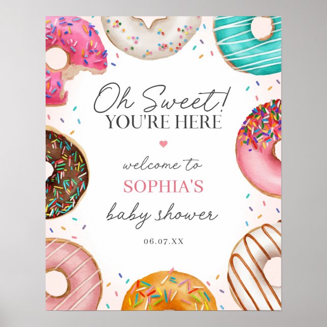 Affiche de bienvenue de Baby shower de Donut arros (Devant)