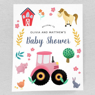 Affiche de bienvenue de Baby shower de ferme rose 