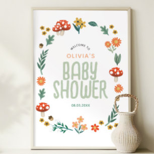 Affiche de bienvenue de Baby shower de forêt rusti