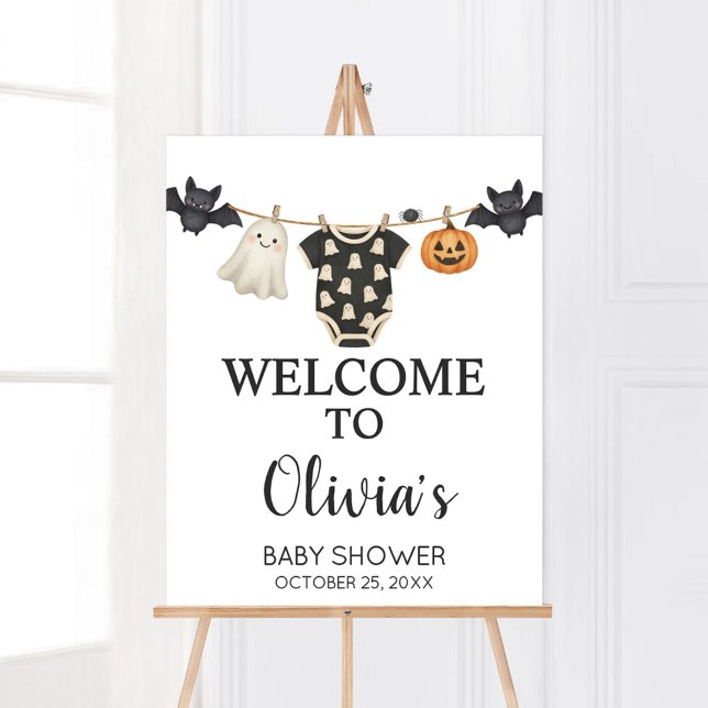 Affiche de bienvenue de Baby shower de la ligne de (Halloween Little Boo Clothesline Baby Shower Sign)