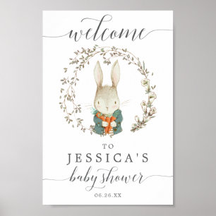 Affiche de bienvenue de Baby shower de lapin vinta