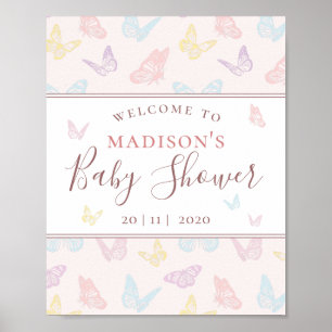 Affiche de bienvenue de Baby shower de papillon ro