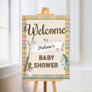 Affiche de bienvenue de Baby shower de pêche rusti