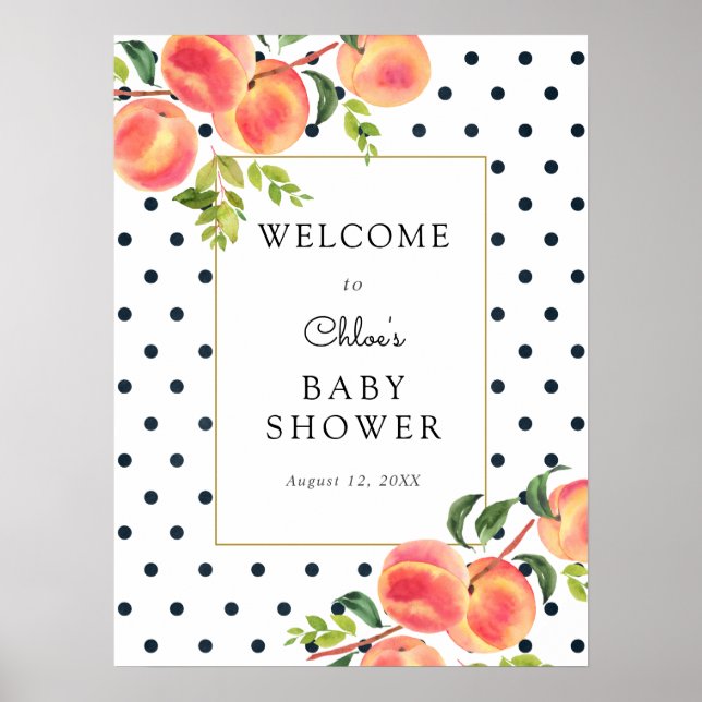 Affiche de bienvenue de Baby shower de petite pêch (Devant)