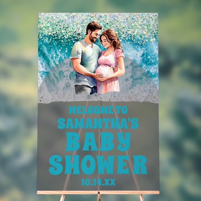 Affiche de bienvenue de Baby shower de plage acryl (Neutre)