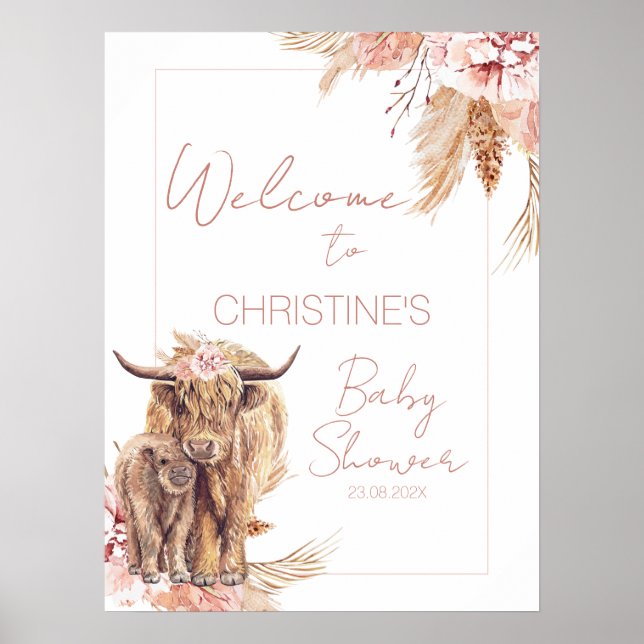 Affiche de bienvenue de Baby shower de Vache de Bo (Devant)