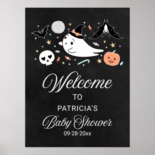 Affiche de bienvenue de Baby shower d'Halloween Gh (Devant)