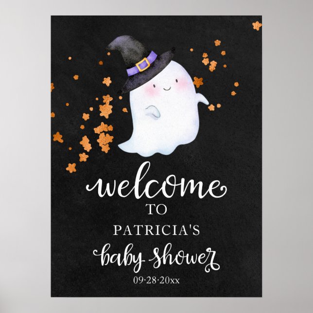 Affiche de bienvenue de Baby shower d'Halloween Gh (Devant)