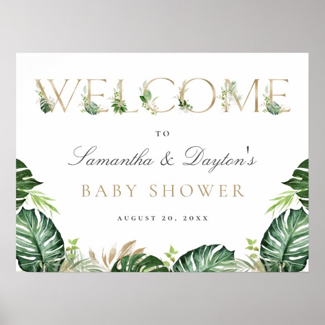 Affiche de bienvenue de Baby shower d'or de verdur (Devant)