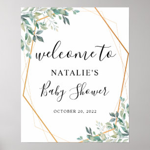 Affiche de bienvenue de Baby shower d'or Eucalyptu