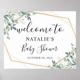 Affiche de bienvenue de Baby shower d'or Eucalyptu