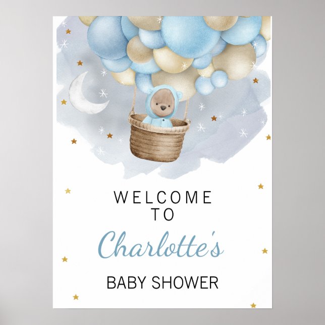 Affiche de bienvenue de Baby shower d'ours à air c (Devant)