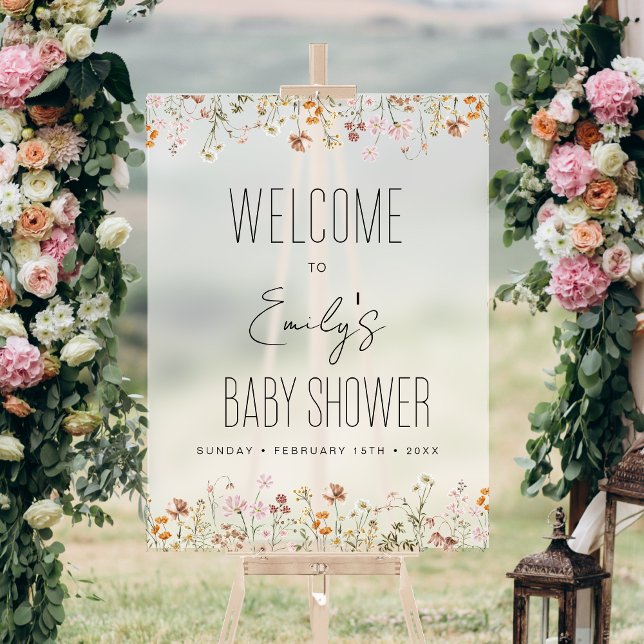 Affiche de bienvenue de Baby shower Fleur sauvage  (Créateur téléchargé)