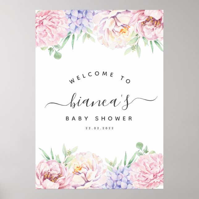 Affiche de bienvenue de Baby shower floral Pastel  (Devant)