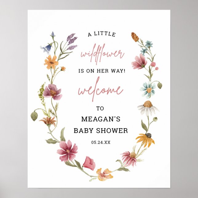 Affiche de bienvenue de Baby shower Floral Petit F (Devant)