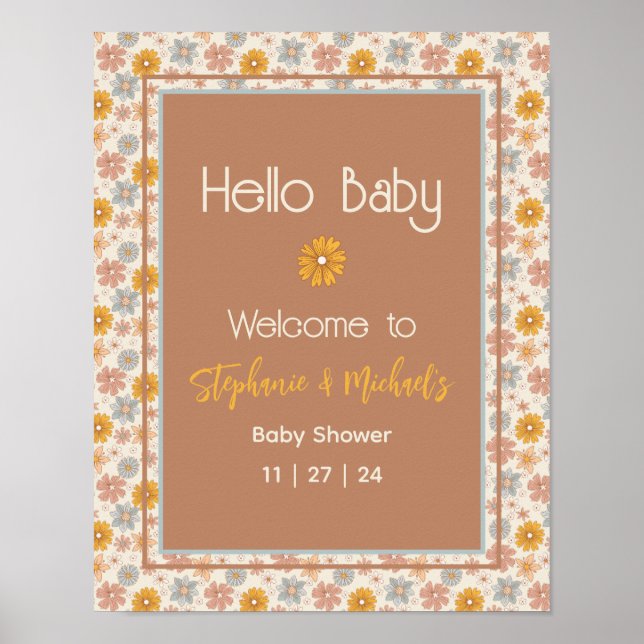 Affiche de bienvenue de Baby shower Floral Retro B (Devant)