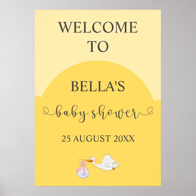 Affiche de bienvenue de Baby shower jaune (Devant)