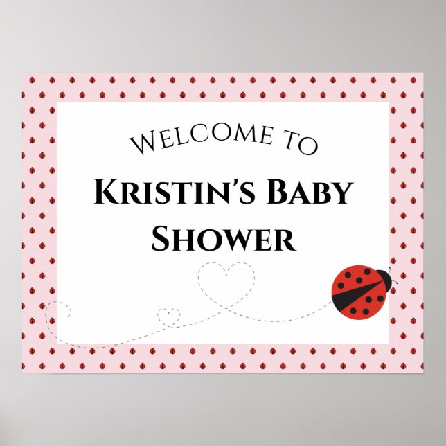Affiche de bienvenue de Baby shower Ladybug rose (Devant)