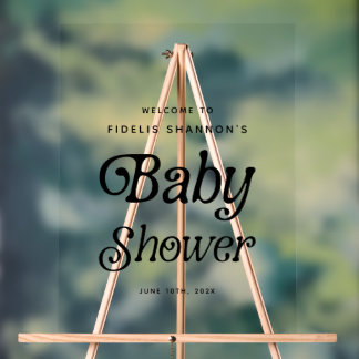 Affiche de bienvenue de Baby shower rétro noir et