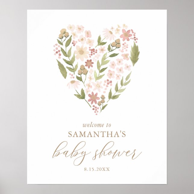 Affiche de bienvenue de Baby shower rose floral (Devant)