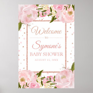 Affiche de bienvenue de Baby shower rose Gold et P