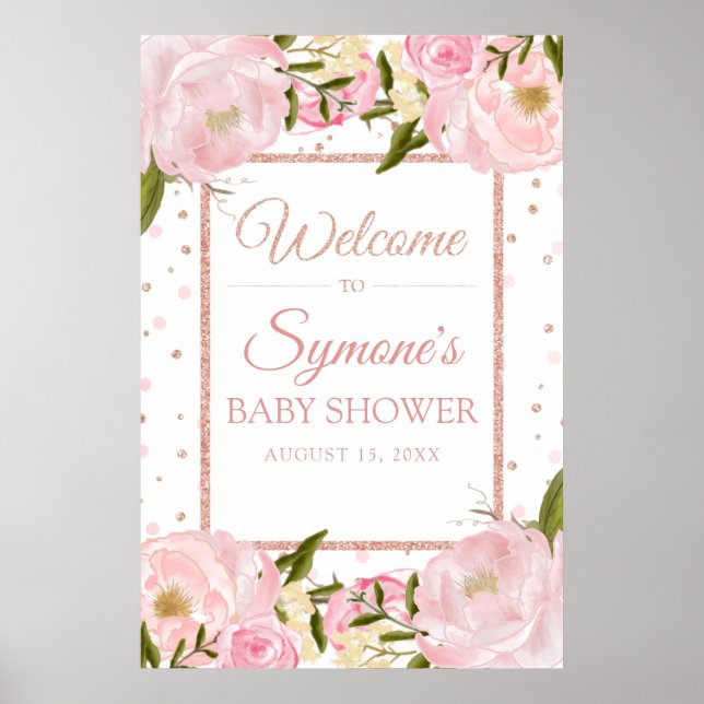 Affiche de bienvenue de Baby shower rose Gold et P (Devant)