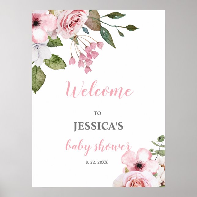 Affiche de bienvenue de Baby shower rose pâle, (Devant)