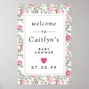 Affiche de bienvenue de Baby shower rose rustique