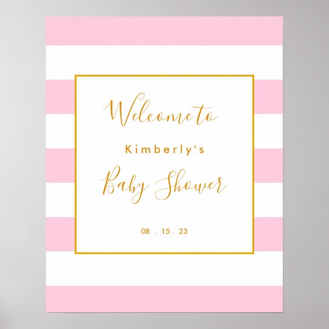 Affiche de bienvenue De Baby shower Roses Et Gold  (Devant)