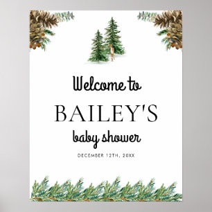 Affiche de bienvenue de Baby shower rustique hiver