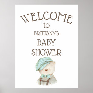 Affiche de bienvenue de Baby shower vintage Teddy