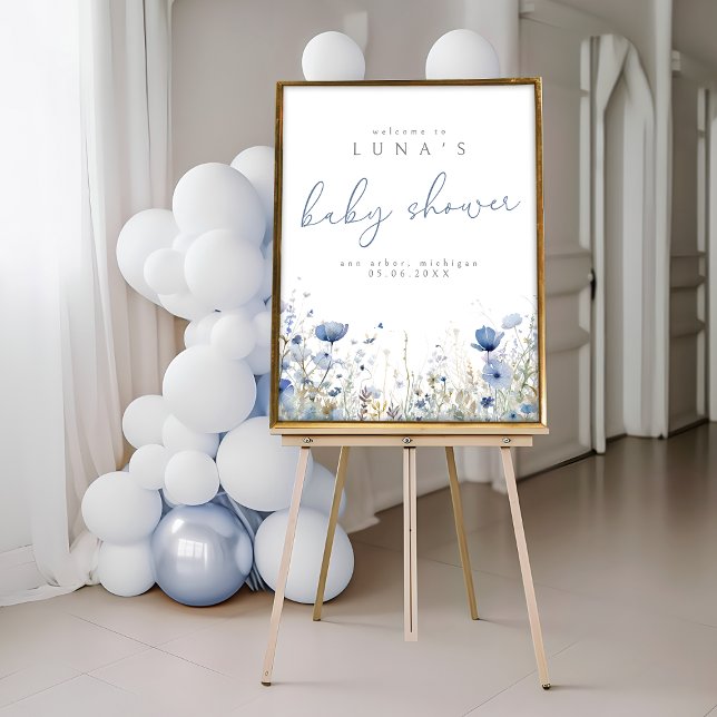Affiche de bienvenue de bébé mignon bleu en fleurs (Créateur téléchargé)