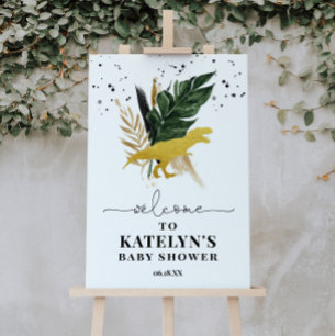 Affiche de bienvenue de dinosaures d'or tropical