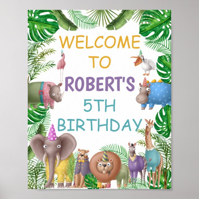 Affiche de bienvenue de fête d'anniversaire Safari (Devant)