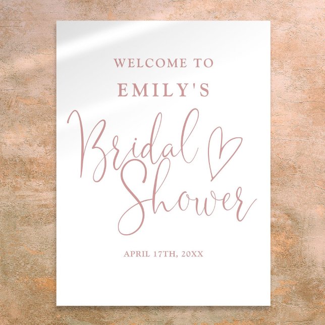 Affiche de bienvenue de Fête des mariées de script (Dusty Rose Pink Script Bridal Shower Welcome Sign)
