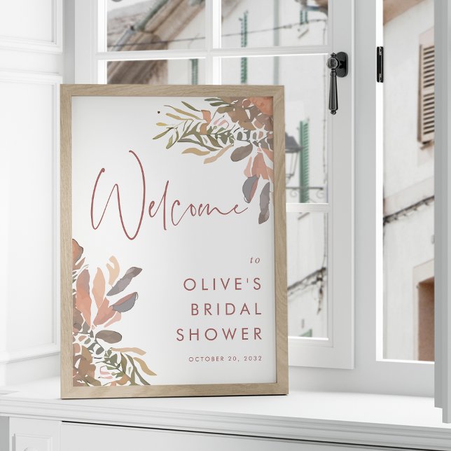 Affiche de bienvenue de Fête des mariées florale d (Neutral boho floral bridal shower welcome sign)
