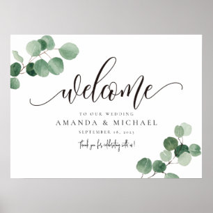 Affiche de bienvenue de feuilles d'eucalyptus vert