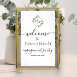 Affiche de bienvenue de la partie d'engagement Mon<br><div class="desc">Un simple monogramme chic couleur aquarelle gris floral, crème et beige fiançailles signe de bienvenue. Facile à personnaliser avec vos détails. Fête de fiançailles boho moderne accueil panneau en mousse modifiable, couronnes faire-part de mariage photo, personnalisable, calligraphie police manuscrite, simple, élégant. PERSONNALISATION : Si vous avez besoin de personnalisation de...</div>