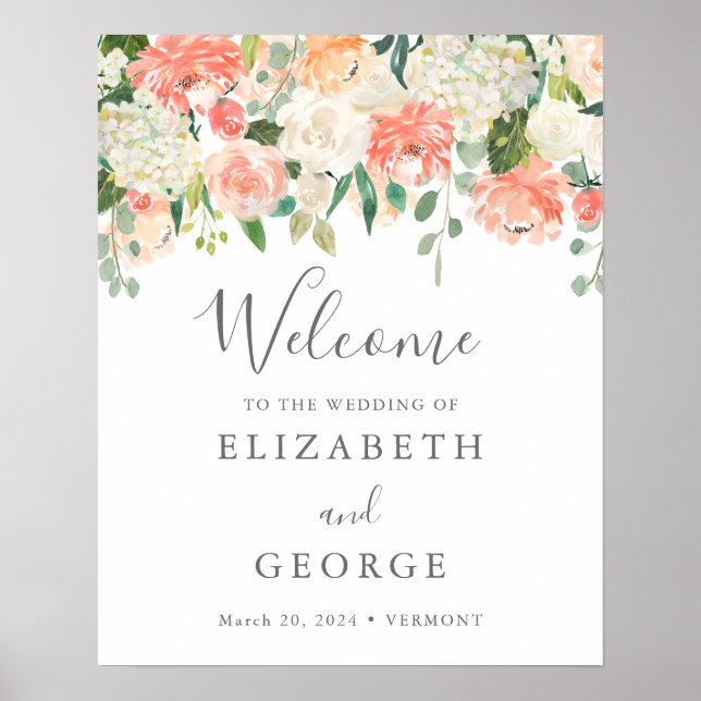 Affiche de bienvenue de la pêche et de la crème (Devant)