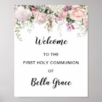 Affiche de bienvenue de la première communion rose