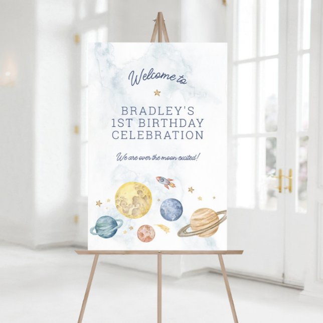 Affiche de bienvenue de l'affiche de l'espace 1er  (Planet / Space Themed Party Welcome Sign)