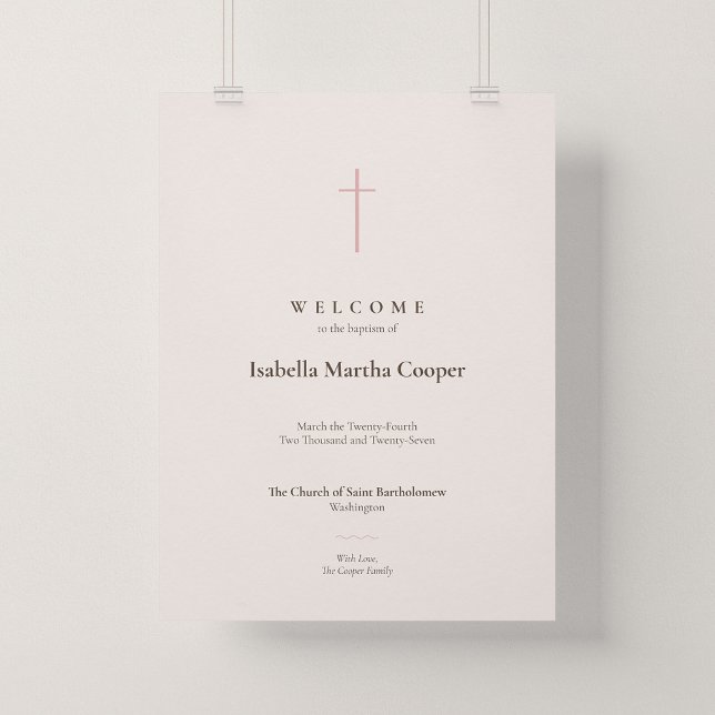 Affiche de bienvenue de l'église de baptême de Cro (Grace Baptism - Church Welcome Poster in Blush Pink)