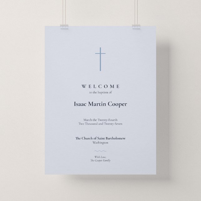 Affiche de bienvenue de l'église de baptême Grace  (Grace Baptism - Dusty Blue Church Welcome Poster)
