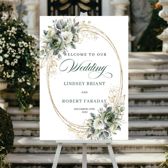 Affiche de bienvenue de mariage à feuillage vert c (Chic Greenery Foliage Wedding Welcome Poster)