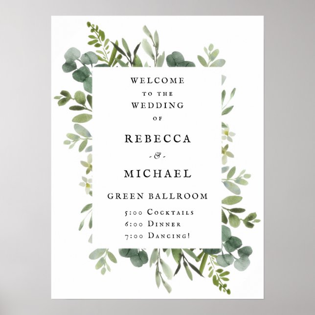 Affiche de bienvenue de mariage à la verdure éléga (Devant)