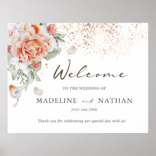 Affiche de bienvenue de mariage aux fleurs blanche